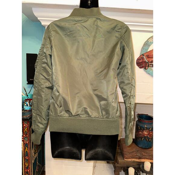 SCHOTT OLIVE GREEN AVIATOR BOMBER ARMY JACKET XS ORANGE LINING - Picture 10 of 11